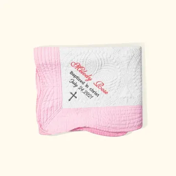 Discover Personalised Baby Lightweight Embossed Cotton Quilt Embroidered Baptism Blanket