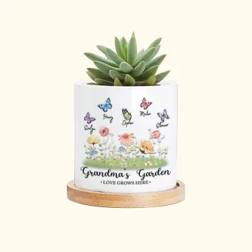 Discover Personalised Grandma's Garden Butterfly Ceramic Plant Pot with Names Mother's Day Housewarming Gifts for Grandma Mom