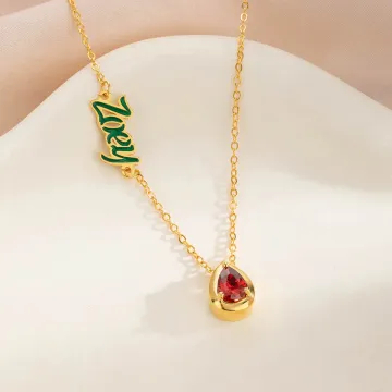Discover Personalised Water Drop Birthstone Sideway Name Necklace Dainty Jewellery Birthday Anniversary Mother's Day Gift for Women