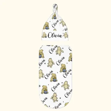 Discover Personalized Classic Winnie the Pooh Baby Swaddle Blanket Set Gifts for Newborn