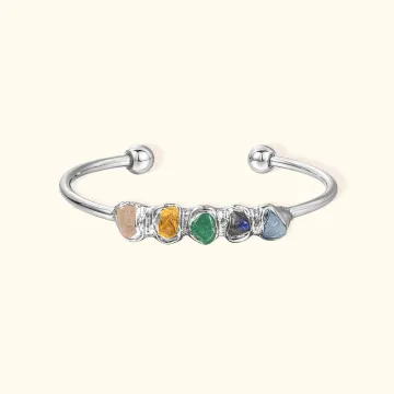 Discover Personalised 1-5 Raw Crystal Birthstones Adjustable Family Bangle Mother's Day Birthday Gift for Women