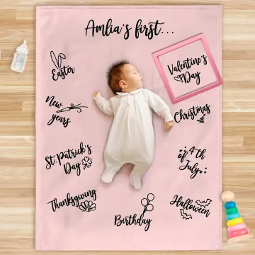 Discover Personalised Baby's First Year of Celebration Holiday Soft Throw Blanket with Name Photo Props Birthday Baby Shower Gift for Newborn