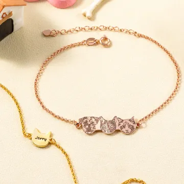 Discover Personalised Engraved 1-6 Pet Portraits Bracelet with Names Dainty Dog Cat Mom Jewellery Birthday Souvenir Gift for Women Pet Lovers
