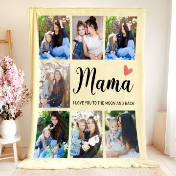 Discover Personalised 7 Photos Soft Throw Blanket with Nickname and Text Home Decor Mother's Day Gift for Mom Grandmother