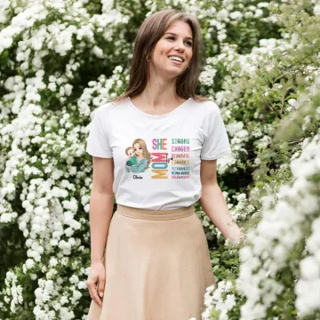 Discover Personalised Cartoon Mom Holding Baby Bible Verse 100% Cotton T-shirt with Name Mother's Day Baptism Gift for Mom