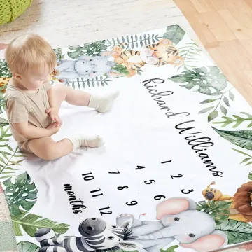 Discover Personalised Tropical Rainforest Lion Zebra Milestone Blanket with Name Baby Shower New Mom Gift for Newborn