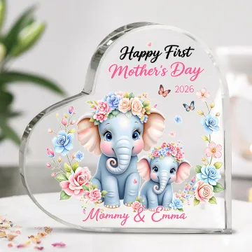 Discover Personalised Wreath Mom Baby Elephant Heart-Shaped Acrylic Plaque with Names and Year Home Decor Mother's Day Gift for Mom Grandma