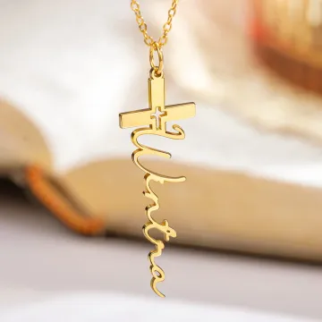 Discover Personalised Cross Pendant Necklace with Name Crucifix Jewellery Christening Baptism First Communion Gift for Her