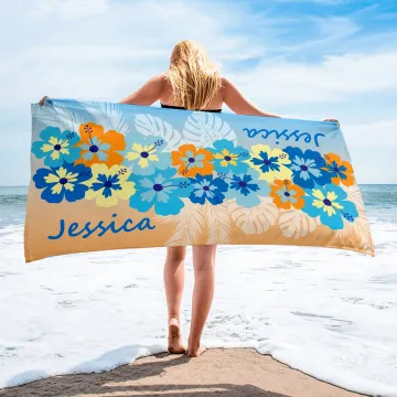 Discover Personalised Tropical Floral Quick-Drying Oversized Beach Towel with Names Travel Essentials Beach Party Holiday Gift for Friends Women