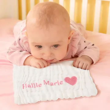 Discover Personalised Embroidery Cute Heart Dog Flower Soft Baby Burp Towel with Name Daily Use Baby Shower Gift for Newborns