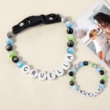 Discover Personalised Handmade Friendship Colourful Elastic Beaded Pet Collar and Owner Bracelet Set Pet Keepsake Birthday Gift for Cat Dog Mom Pet Owner