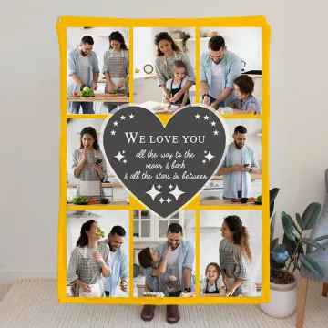 Discover Personalised We Love You To The Moon & Back Soft Throw Blanket with Photo Collage Home Decor Christmas Birthday Gift for Family