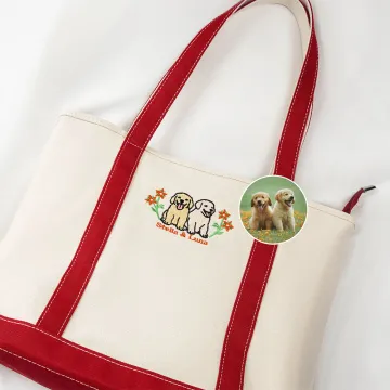 Discover Personalised Embroidered Floral Pet Photo Durable Oxford Large Tote Bag with Name Birthday Gift for Family Friends Pet Lovers