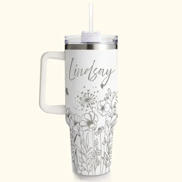 Discover Personalised Multi-colour Butterfly Flower 40oz Tumbler with Name and Straw Mother’s Day Gift for Her