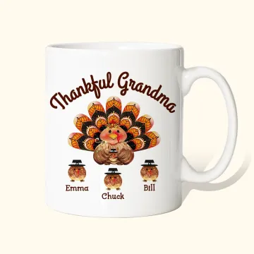 Discover Personalised Thankful Grandma Turkey Ceramic Mug for Thanksgiving Day Gift