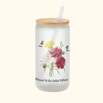 Discover Personalised Butterfly Carnation Bouquet 20oz Frosted Can Glass Cup with Name Mother's Day Birthday Gift for Mom Grandma
