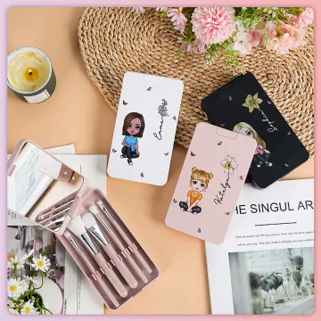 Discover Personalised Cartoon Character Birth Flower Name Makeup Brush Set with LED Mirror Birthday Mother's Day Gift for Women