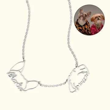 Discover Personalised 2-4 Dog Ears Necklace with Name Birthday for Dog Mom Pet Lover