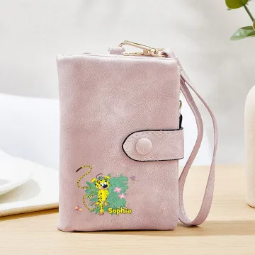 Discover Personalised Long Tailed Leopard Matthew Tri-Fold PU Leather Wallet with Name Birthday Christmas Gift for Women Girls | Callie × Marsupilami®