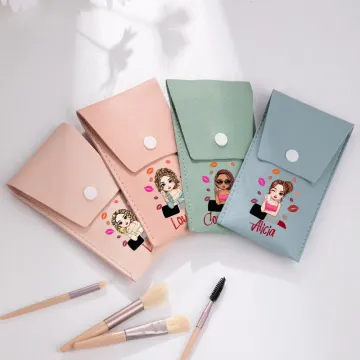 Discover Personalised Lipstick Cartoon Girl Makeup Brush Bag Set with Name and 8 Pcs Makeup Brushes Birthday Bridal Shower Gift for Girls Women