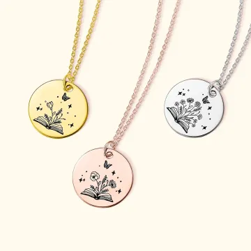 Discover Personalised Engraving Open Book Birth Flower Bouquet Necklace with Text Minimalist Jewellery Teacher's Day Birthday Gift for Women Book Lover