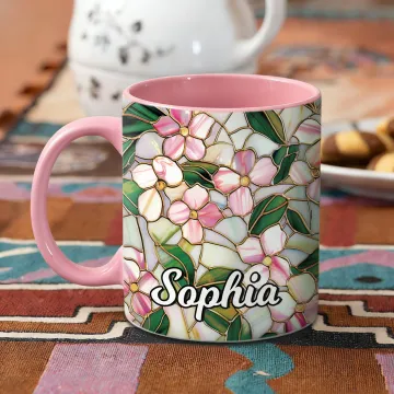 Discover Personalised Stained Glass Floral Design Ceramic Coffee Mug with Name Daily Use Mother's Day Birthday Gift for Woman
