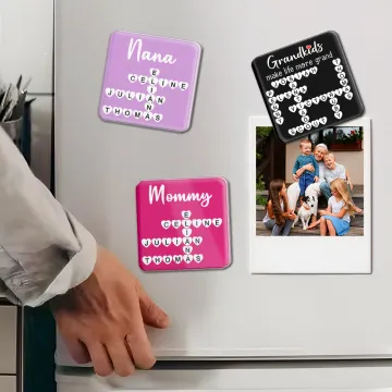 Discover Personalised Heart Crosswords Scrabble Puzzle Acrylic Fridge Magnet with 2-20 Names Mother's Day Birthday Gift for Mom Grandma