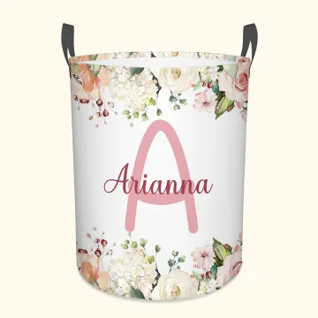 Discover Personalised Floral Large Waterproof Oxford Cloth Toy Storage Laundry Basket  with handle with Name and Initial Housewarming Birthday Gift for Kids