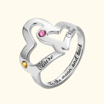 Discover Personalised 2 Names & Birthstones Mother Daughter Heart Ring