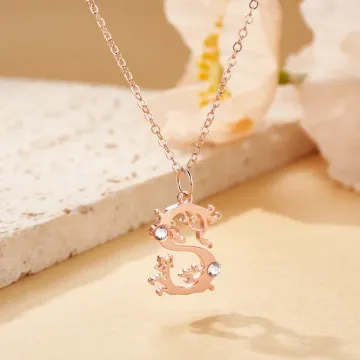 Discover Personalised Artistic Floral Initial Zircon Necklace Dainty Jewellery Birthday Mother's Day Gift for Mom Sisters Friends