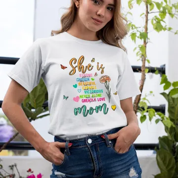 Discover Personalised She Is Strong Butterfly Birth Flower Soft Crewneck T-shirt with Nickname Mother's Day Birthday Gift for Mom Grandma