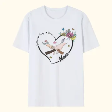Discover Personalised Holding Hand Heart Flower Design T-Shirt Sweatshirt with Name Mother's Day Birthday Gift for Women