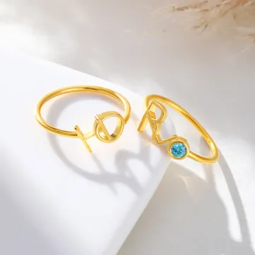 Discover Personalised Dainty Interlocking Initial Ring with Birthstone Female Jewellery Anniversary Birthday Gift for Women