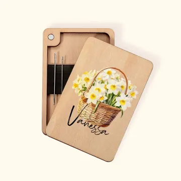 Discover Personalised Birth Flower Bouquet Basket Wooden Magnetic Needle Box with Name Birthday Anniversary Gift for Sewing Lovers