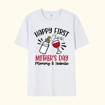 Discover Personalised Cheers Happy First Mother’s Day 100% Cotton Adults T-shirt with Name Mother's Day Gift For Mom