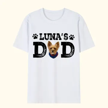 Discover Personalised Pet Portrait Photo Dog Mom Dad 100% Cotton T-shirt with Name Father's Day Birthday Gift for Pet Lovers Owners