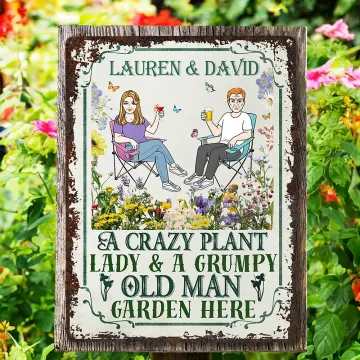 Discover Personalised Retro Sitting Cartoon Characters Vertical Tinplate Metal Sign with Name Garden Door Decor Birthday Gift for Grandma Mom Gardening Lovers
