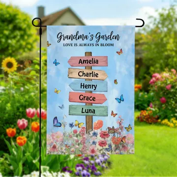 Discover Personalised Floral Butterfly Garden Flag with Name and Text Outdoor Yard Porch Decor Birthday Mother's Day Spring Gift for Family Grandma Mom