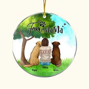 Discover Personalised Fur Mama or Papa Round Acrylic Hanging Ornament with Green Glass Background Christmas Birthday Gift for Dog Lover