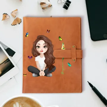 Discover Personalised 3D Cartoon Character Birth Flower A5 PU Leather Notebook Cover with Name and Storage Pocket Birthday Travel Essentials Gift for Women