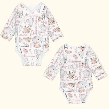 Discover Personalised Cute Elephant Flower 100% Cotton Baby Onesies Mother’s Day Baby Shower Gift for Baby New Mom