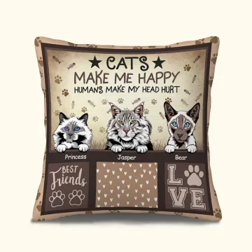 Discover Personalised Cat Lover Throw Pillow Cover Cat Make Me Happy Humans Make My Head Hurt Gift For Cat Lover Pet Lover Sofa Home Decor