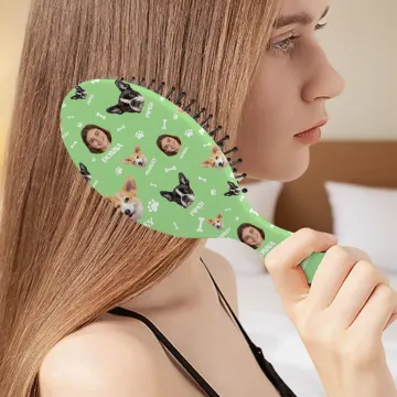 Discover Personalised Paw Print Bone 1-3 Face Photos Air Cushion Comb with Name and Handle Multicolour Daily Use Birthday Gift for Women Girls Pet Lovers
