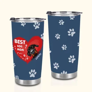 Discover Personalised  Best Dog Mom Heart Pet Paw Print 20oz Tumbler Name Tumbler with Lid Birthday Gift for Pet Lover