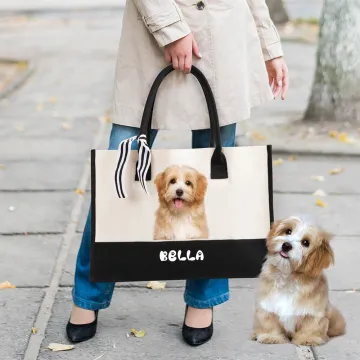 Discover Personalised 1-3 Pet Photos Large Capacity Canvas Tote Bag with Name Dog Cat Mom Accessories Birthday Souvenir Gift for Pet Lovers Owners