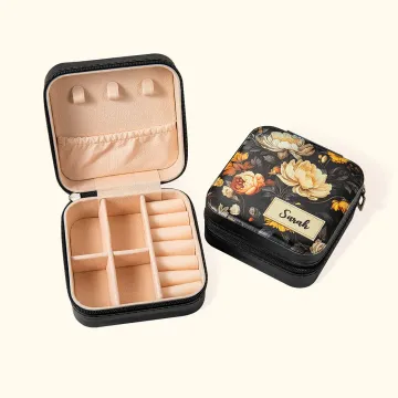 Discover Personalised Portable Birth Flower PU Leather Jewellery Box with Name Birthday Anniversary Mother’s Day Gift for Her