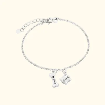 Discover Personalised Dog Bone and Cat Head Charm Pet Necklace and Bracelet with Paw Print