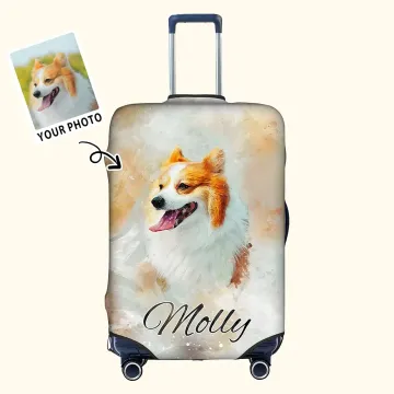 Discover Personalised Watercolour Photo Pet Portrait Luggage Cover Fits 18-32 Inches Suitcase Birthday Travel Gift for Pet Lover