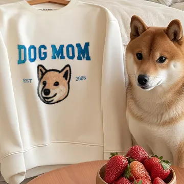 Discover Personalised Embroidered Dog Mom Pet Portrait Photo T-shirt Sweatshirt Hoodie with Year Mother’s Day Birthday Gift for Mom Pet Lover Owners