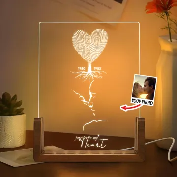 Discover Personalised Fingerprint Tree My Sketch Photo LED Night Light with Years and Wooden Base Home Decor Valentine Mother's Day Anniversary Gift for Couple